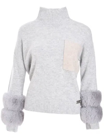 Izaak Azanei Faux Fur-cuffs Sweater In Grey