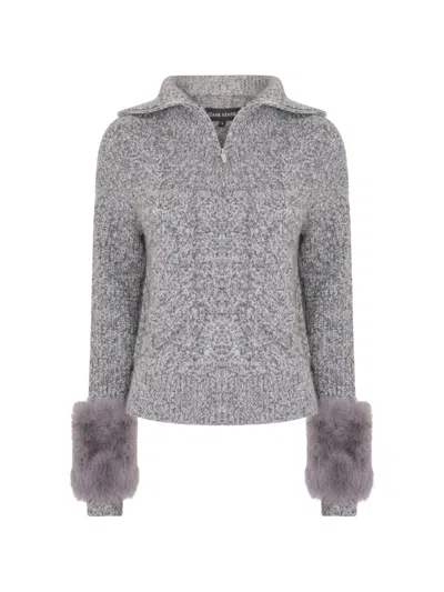 Izaak Azanei Faux-fur-cuff Long-sleeve Sweater In Gray