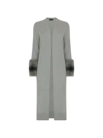 Izaak Azanei Fur-cuff Wool Cardigan Coat In Gray