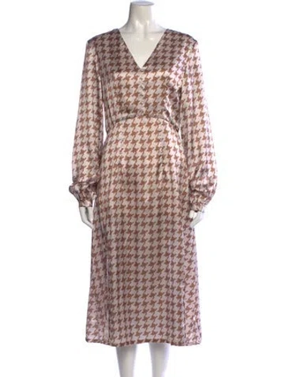Pre-owned Izaak Azanei Houndstooth Print Long Dress In Neutrals