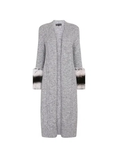 Izaak Azanei Long Cuff Knitted Cardigan In Gray
