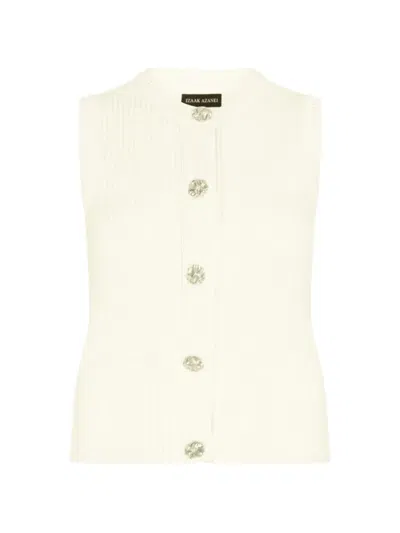 Izaak Azanei Ribbed-knit Button-down Cotton Gilet In Nude