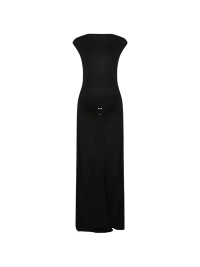 Izaak Azanei Ring-detail Boat-neck Maxi Dress In Black