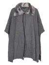 Izaak Azanei Shearling-collar Cable-knit Poncho In Gray