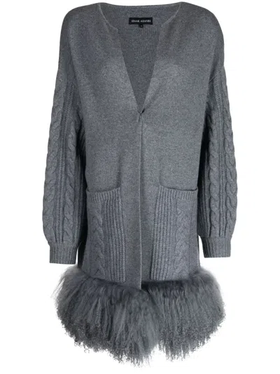 Izaak Azanei V-neck Cable-knit Cardi-coat In Grau