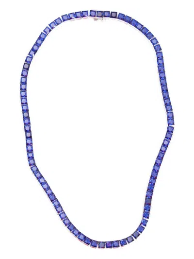 Izabel Display Square-cut Zirconia Tennis Necklace In Blue