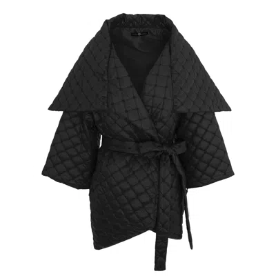 Izabela Mandoiu Women's Asymmetrical Jacket In Black Quilted Fabric With Belt