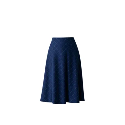 Izabela Mandoiu Women's Bias-cut  Navy Blue Midi Skirt In Plaid Fabric