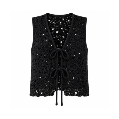Izabela Mandoiu Women's Black Crochet Tie-front Vest