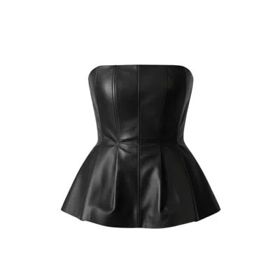 Izabela Mandoiu Women's Black Genuine Leather Peplum Corset