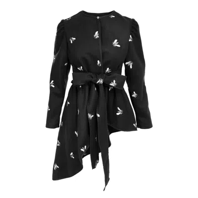 Izabela Mandoiu Women's Black Jacket With Asymmetrical Lines And With Bees Embroidery