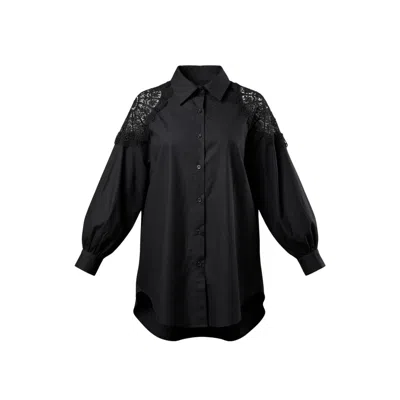 Izabela Mandoiu Women's Black Lace Shoulder Button-up Shirt