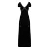 Izabela Mandoiu Women's Black Long Silk Velvet Dress With Floral Lace In Black