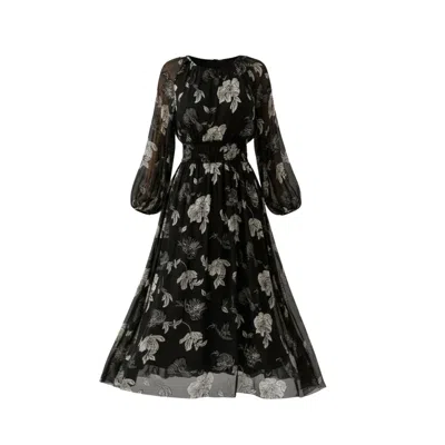 Izabela Mandoiu Women's Black Midi Dress With Floral Print