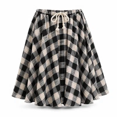 Izabela Mandoiu Women's Black Premium Cotton Bias-cut Check Midi Skirt With Waist Drawstring