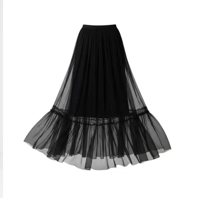 Izabela Mandoiu Women's Black Silk Midi Skirt With Macramé Insert