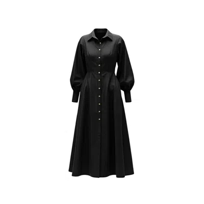 Izabela Mandoiu Women's Black Taffeta Dress With Voluminous Sleeves