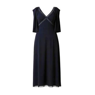 Izabela Mandoiu Women's Blue Elegant Navy Midi Dress With Lace Details And Cape Sleeves