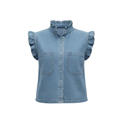 Izabela Mandoiu Women's Blue Light-wash Ruffled Sleeveless Denim Shirt