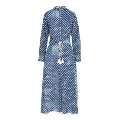 Izabela Mandoiu Women's Blue Midi Shirtdress In Denim With Torn Embroidery