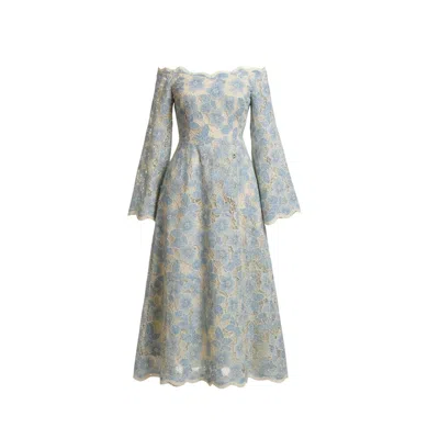 Izabela Mandoiu Women's Blue Off-shoulder Bleu Viscose Dress With Embroidery