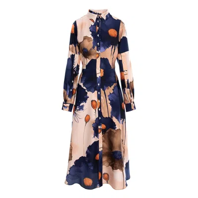 Izabela Mandoiu Women's Blue Printed Satin Dress With Navy Flowers