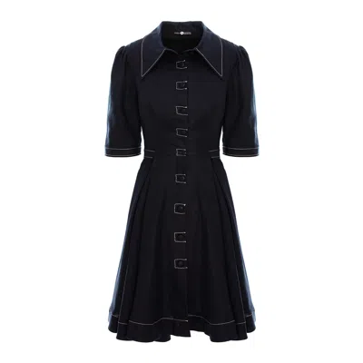 Izabela Mandoiu Women's Blue Short Linen Dress In Deep Navy