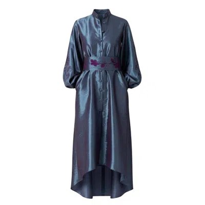 Izabela Mandoiu Women's Blue Taffeta Embroidered Dress