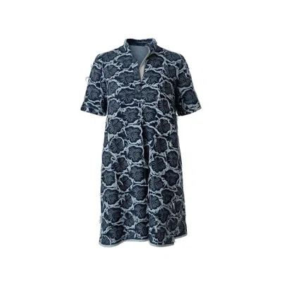 Izabela Mandoiu Women's Dark Blue Denim Mini Dress With Floral Embroidery & Fringe