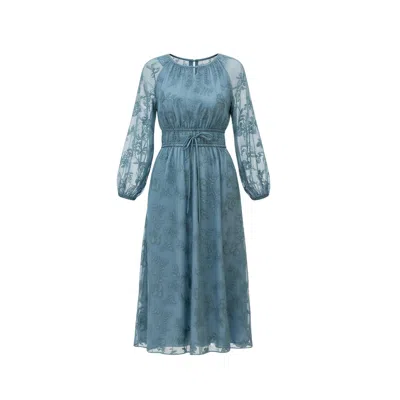 Izabela Mandoiu Women's Flowing Midi Dress In Blue-green With Floral Embroidery