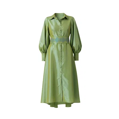 Izabela Mandoiu Women's Green Taffeta Embroidered Dress