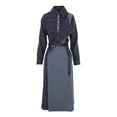 Izabela Mandoiu Women's Grey / Blue Midi Plaid Jacket Dress In Grey Color In Grey/blue