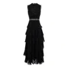 Izabela Mandoiu Women's Long Black Ruffle Dress With Lace And Floral Motif In Black