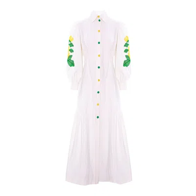 Izabela Mandoiu Women's Maxi White Shirtdress With Floral Embroidery