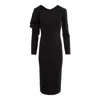Izabela Mandoiu Women's Midi Dress In Black Jersey With Decorative Flower On The Shoulder In Black