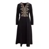 Izabela Mandoiu Women's Midi Dress In Black Jersey With Floral Embroidery In Black