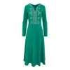 Izabela Mandoiu Women's Midi Dress In Green Jersey With Floral Embroidery In Green