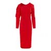 Izabela Mandoiu Women's Midi Dress In Red Jersey With Decorative Flower On The Shoulder In Red