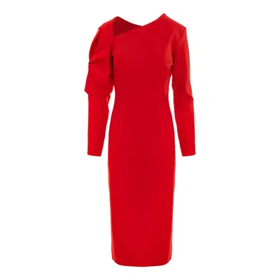 Izabela Mandoiu Women's Midi Dress In Red Jersey With Decorative Flower On The Shoulder
