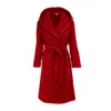 IZABELA MANDOIU WOMEN'S MIDI RED HOODED COAT WITH BELT