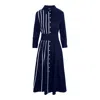 Izabela Mandoiu Women's Midi Shirtdress In Navy Blue Color With Belt In Blue