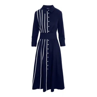 Izabela Mandoiu Women's Midi Shirtdress In Navy Blue Color With Belt