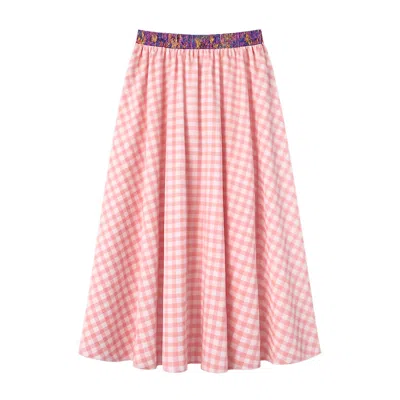 Izabela Mandoiu Women's Midi Skirt Crafted In Blush Pink Gingham Cotton