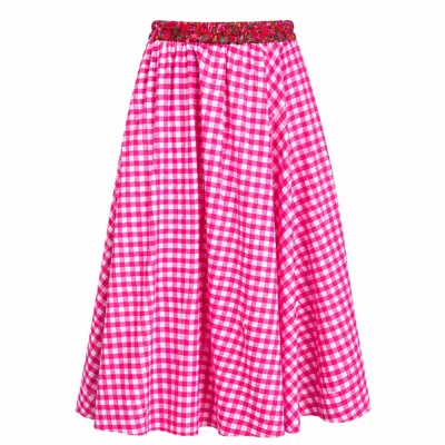 Izabela Mandoiu Women's Midi Skirt Crafted In Pink Gingham Cotton