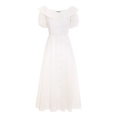 Izabela Mandoiu Women's Midi White Cotton Dress With Cropped Shoulders