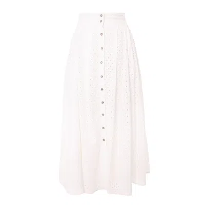 Izabela Mandoiu Women's Midi White Cotton Skirt With Pockets