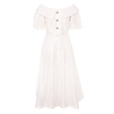 Izabela Mandoiu Women's Midi White Taffeta Wedding Dress With Cropped Shoulders
