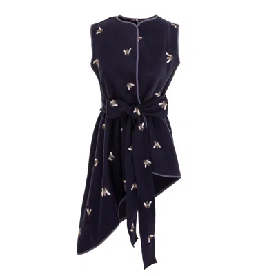 Izabela Mandoiu Women's Navy Blue Vest With Asymmetrical Lines And With Bees Embroidery