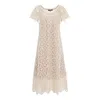 Izabela Mandoiu Women's Neutrals Beige Lace Dress With Scalloped Hem And Cap Sleeves In Beige