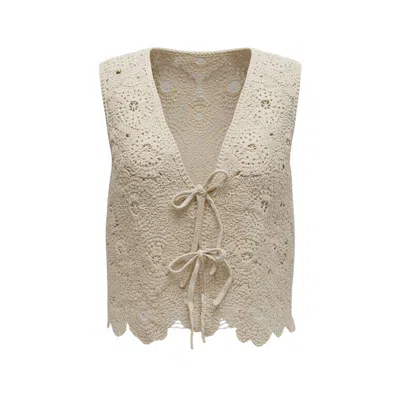 Izabela Mandoiu Women's Neutrals Crochet Tie-front Vest In White